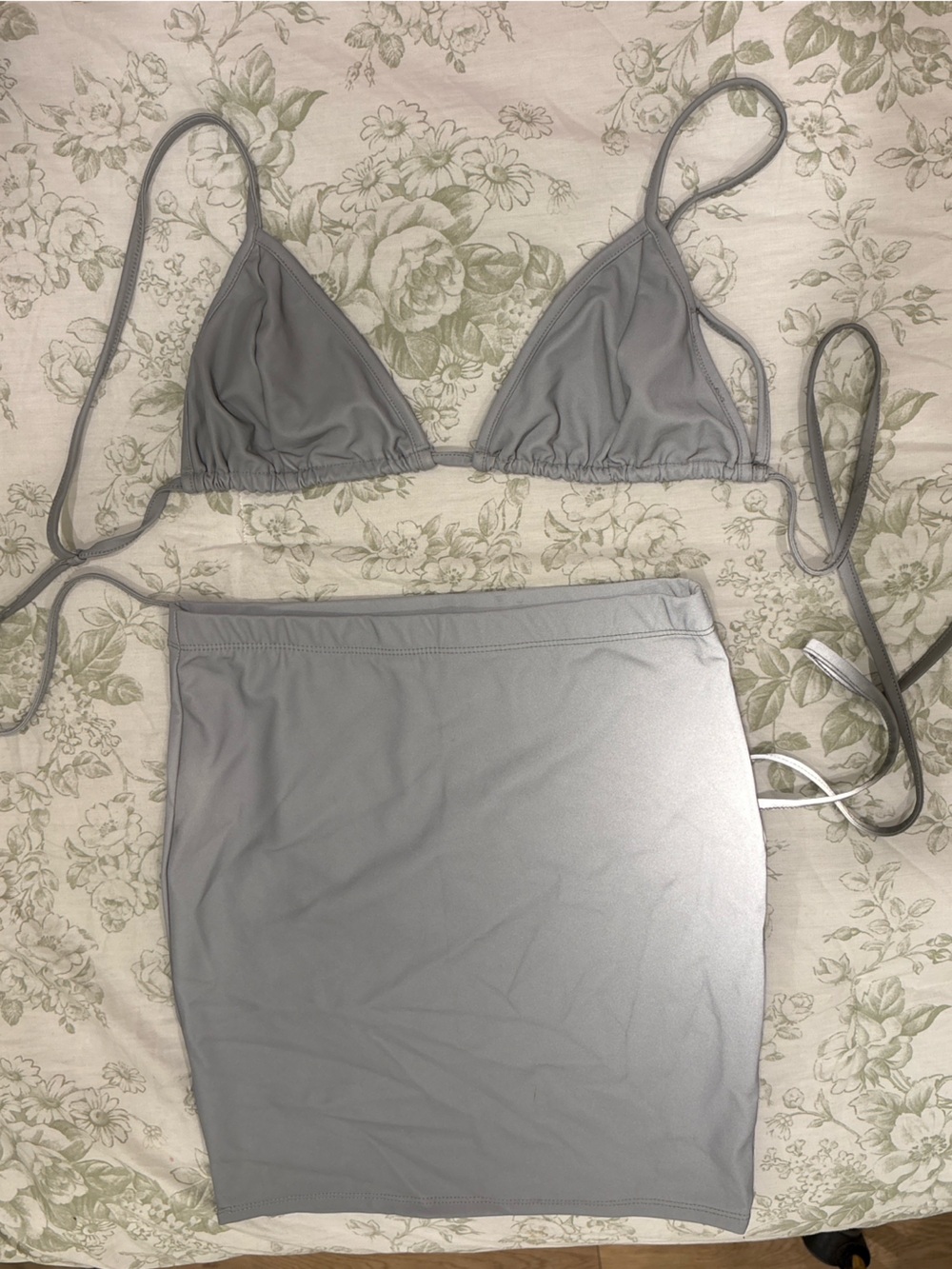 Fashion Nova Gray Reflective Two-Piece Skirt Set